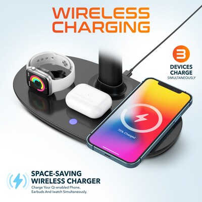 Delton HS1 4-in-1 Wireless Charging Station and Headset Stand, Black (DHSWC1)