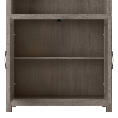 Bush Furniture Knoxville 60"W L Shaped Desk with Lateral File Cabinet and 5 Shelf Bookcase, Restored Gray (CGR005RTG)