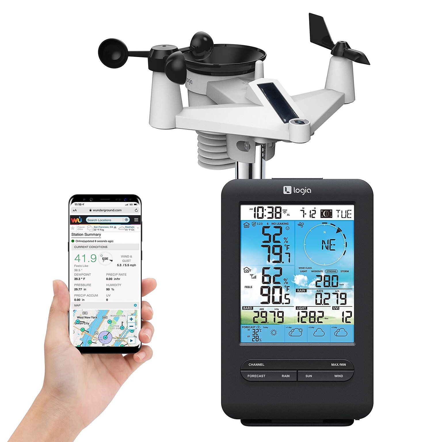 Logia 7-in-1 Wireless Weather Station w/ 4-Day Forecast, Wi-Fi, Solar Cell & Display Console (LOWSC713SWB)