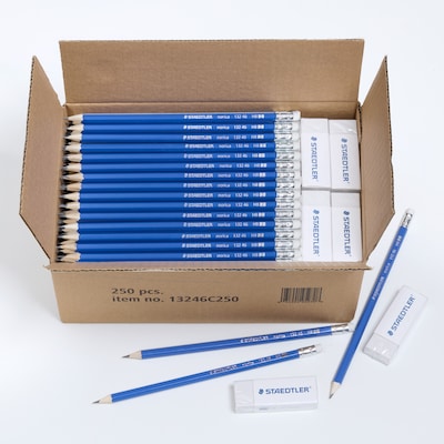 Staedtler Norica Pre-Sharpened Wooden Pencil w/ Block Erasers, #2 Medium Lead, 250/Pack (13246C250)