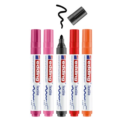 edding 4500 Series Water Based Textile Marker, Fine Bullet Tip, Warm Colors, 5/Pack (EDD445005999)
