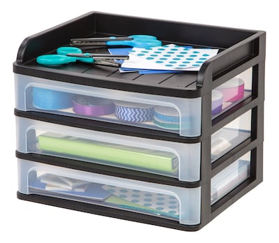 Iris Medium 3-Drawer Desktop Storage, Plastic, Black/Clear (150181)