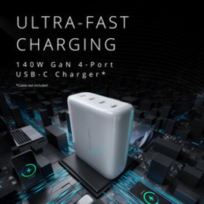 Kensington 140W USB-C GaN 4-Port Charger for Laptops & Mobile Devices, White (K38102NA)