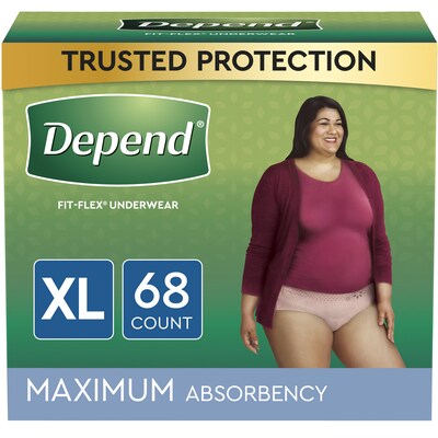Depend Fit-Flex Adult Incontinence Underwear for Women, Disposable, XL,  Blush, 68 Count (54199)