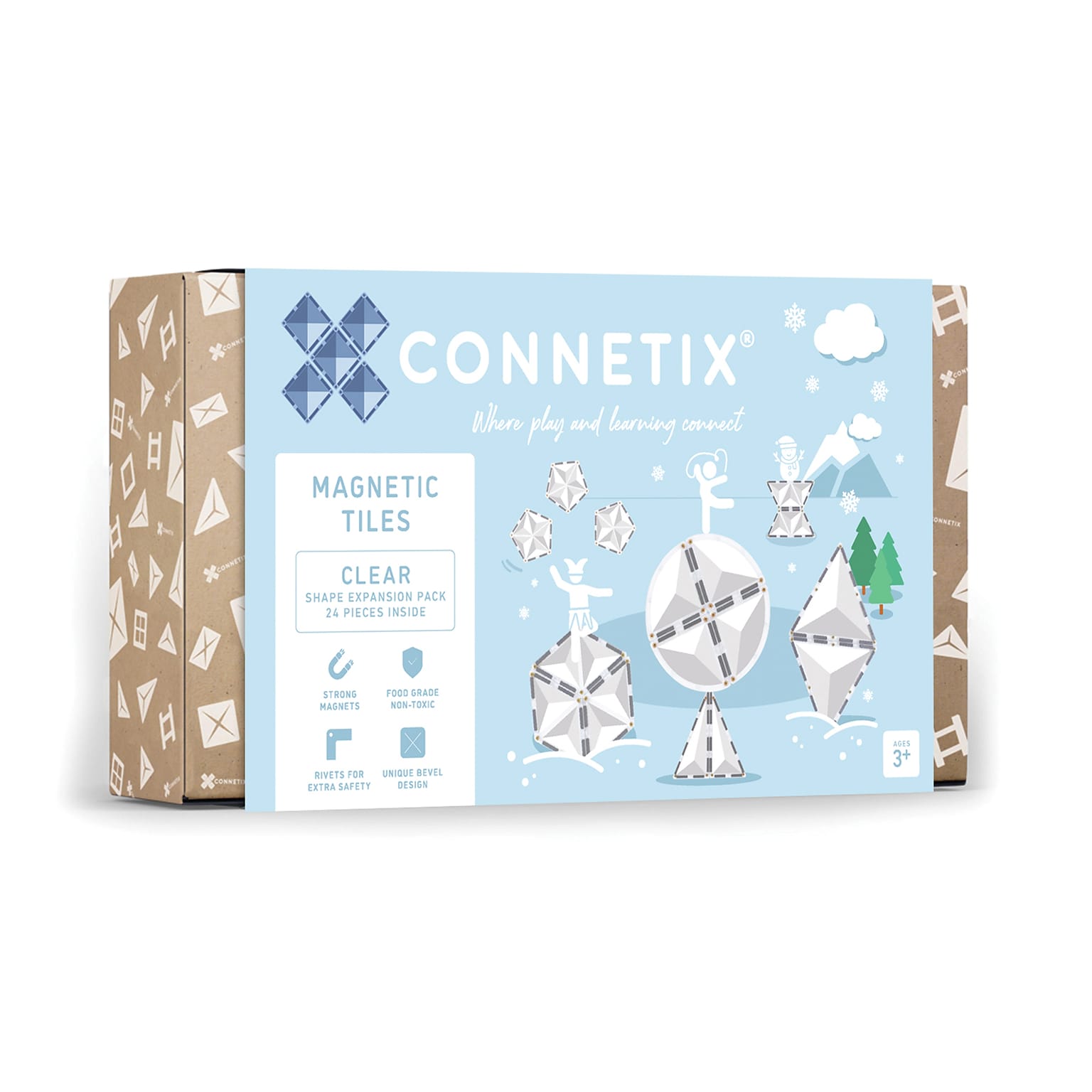 Connetix Magnetic Tiles Clear Shape Expansion Pack, 24 Pieces (CNTC00024SH)