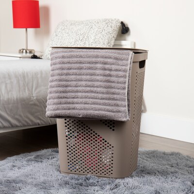 Mind Reader Perforated Plastic Hamper with Lid, Brown Metallic, 2/Set (2HBIN60-BRNM)