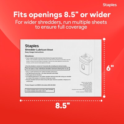 Staples Shredder Lubricant Sheets, 8.5" x 6", 24/Pack (36395)