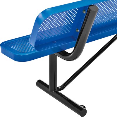 Global Industrial 8' Outdoor Steel Picnic Bench w/ Backrest, Perforated Metal, Blue (262077BL)