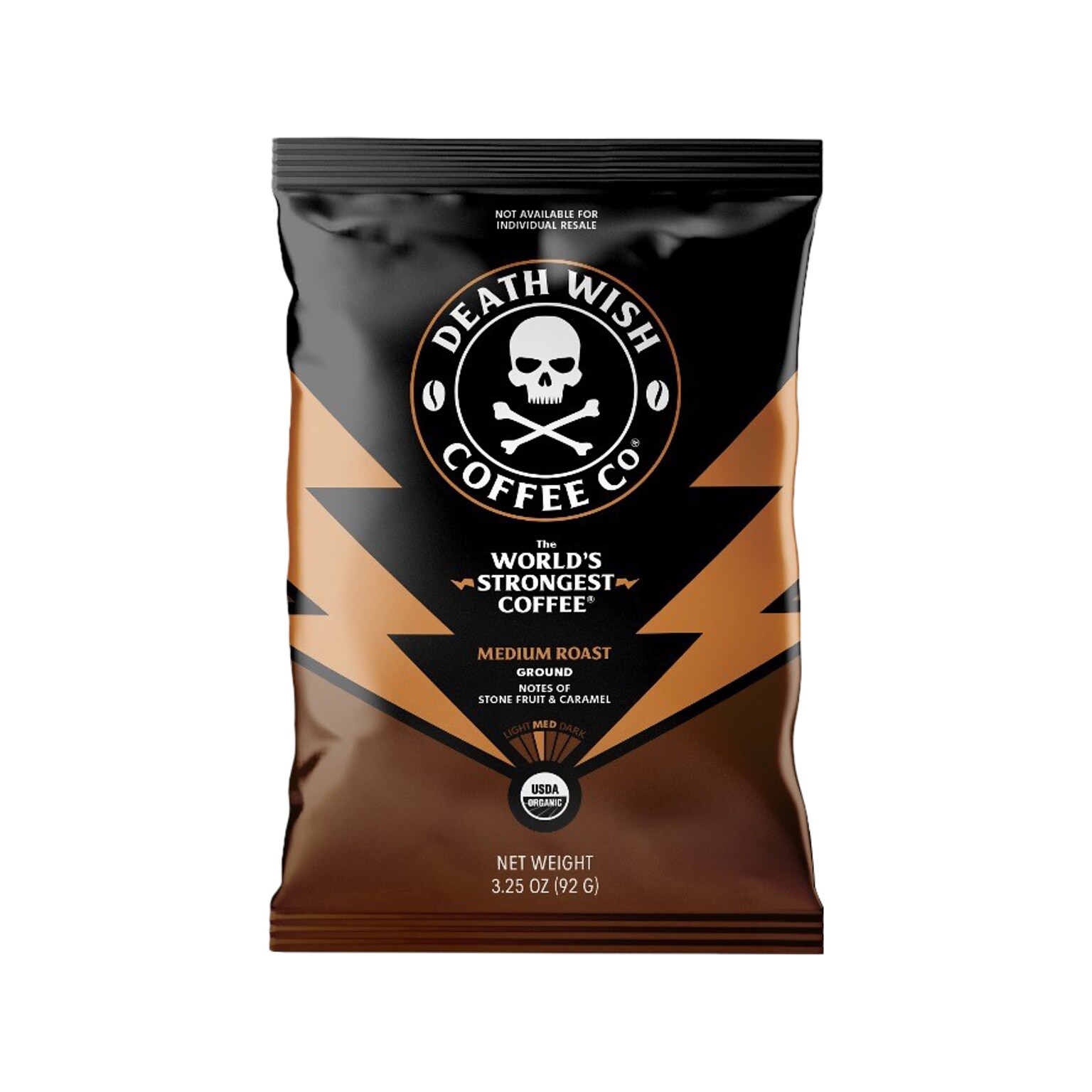 Death Wish Coffee Co. Coffee Frac Pack, Medium Roast, 3.25 oz., 25/Carton (PGMDRS325)