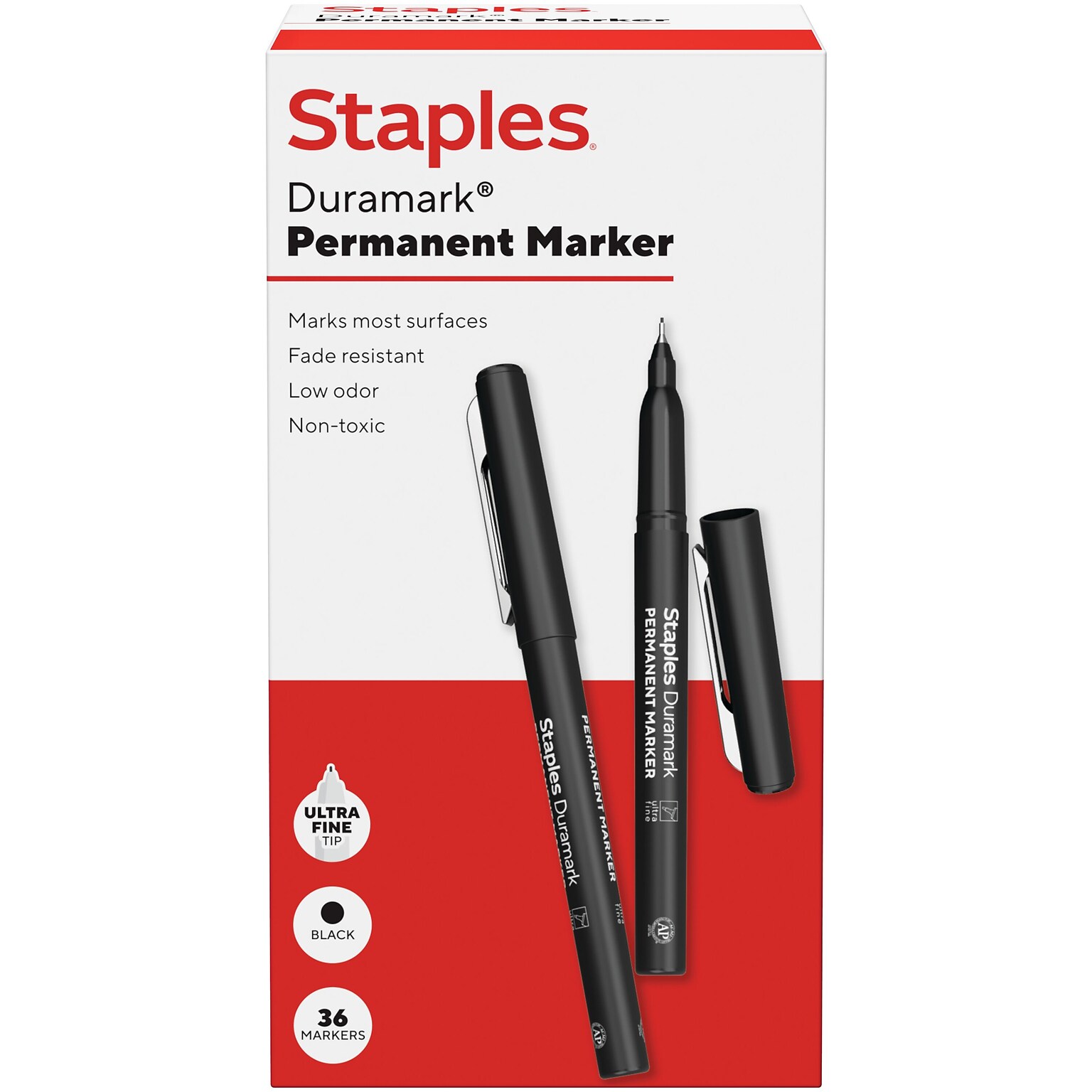 Staples Duramark Permanent Marker, Ultra Fine Tip, Black, 36/Pack (ST62948)
