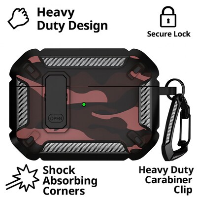 SaharaCase Raider Series Heavy Duty Secure Lock Case for Airpods Pro 3, Shock Absorbing Corners, Camo Red (HP00225)
