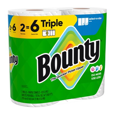 Bounty Select-A-Size Triple Roll Paper Towels, 2-Ply, 123 Sheets/Roll, 2 Rolls/Pack (06133)