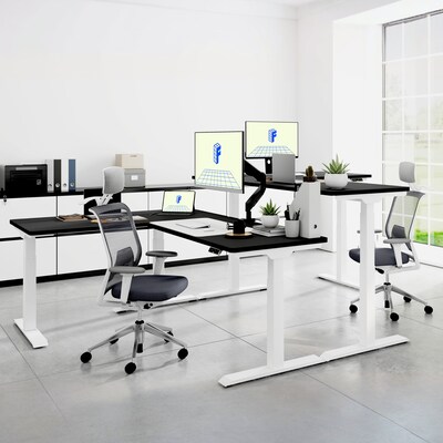 FlexiSpot E7L Series 76"W Electric L-Shaped Adjustable Standing Desk, Black/White (E7LW557624B)