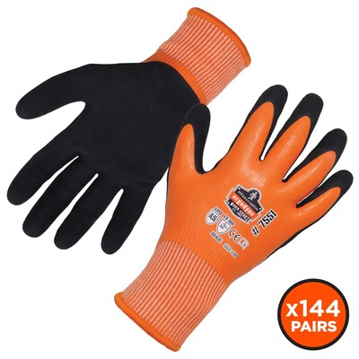 Ergodyne ProFlex 7551 Waterproof Cut-Resistant Winter Work Gloves, ANSI A5, Orange, XL, 144 Pairs (17995)