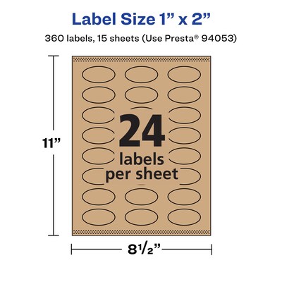 Avery Laser/Inkjet Multipurpose Oval Labels, 2" Dia, Kraft Brown, 360/Pack (94053)