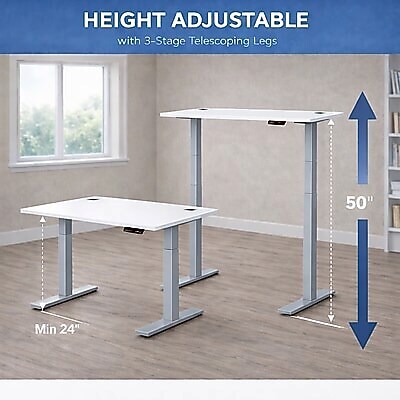 Boss Office Products 66"W Electric Rectangular Adjustable Standing Desk, White (SGSD037WT)
