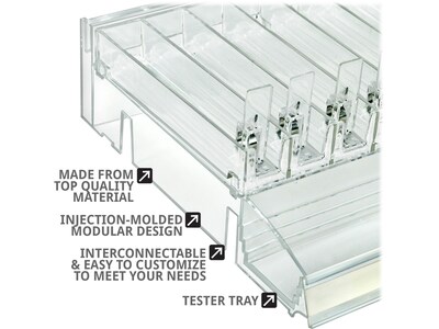 Azar 3.5" x 12" Pegboard 8-Compartment Cosmetic Tray with Tester Tray, Clear, 2/Pack (225840-TESTER-8COMP-2PK)