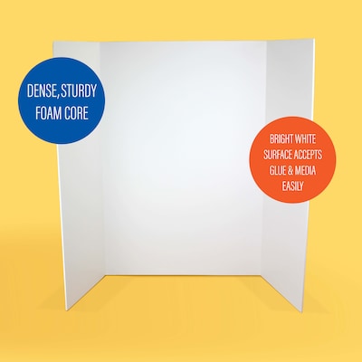 Flipside Tri-Fold Presentation Board, 48" x 36", Corrugated, White, 3/Pack (30048-3)