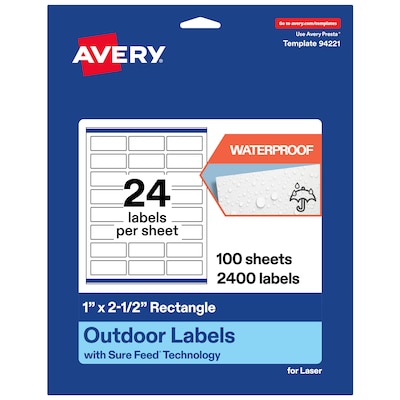 Avery Rectangle Laser Multipurpose Labels, 1 x 2.5, White, 2400/Box (19479399251)