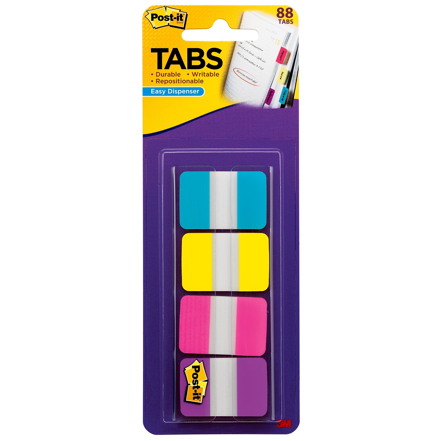 Post-it Tabs, 1 Wide, Solid, Assorted Colors, 88 Tabs/Pack (686-AYPV1IN)