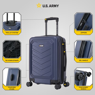 US Army FOX 20" Hardside Carry-On Suitcase, 4-Wheeled Spinner, TSA Checkpoint Friendly, Navy Blue (USLFOX00S-BLU)