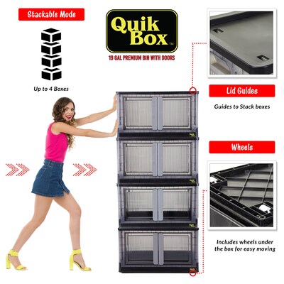 Dbest Quik Box Premium Large Stackable Folding Plastic Storage Bin, 15" x 15" x 15", 76 Qt., Black (01-934)