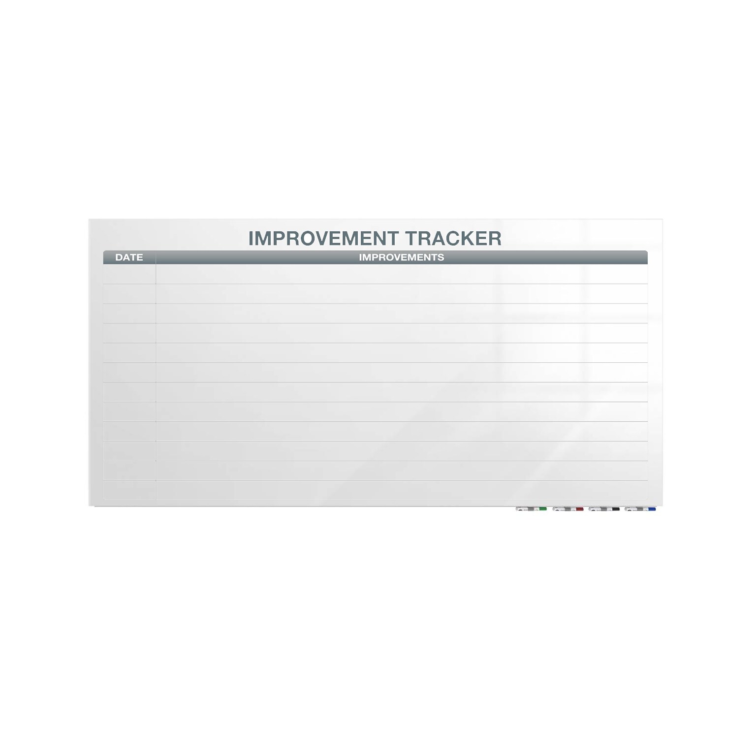 Ghent Manufacturing Aria Low Profile Glassboard, Improvement Tracker 1, Magnetic, 4H x 8W (GRPARIASM02V-48)