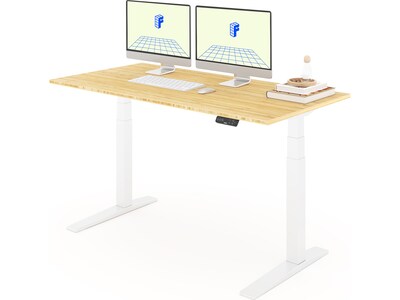 FlexiSpot E7 Pro 60"W Electric Adjustable Standing Desk, Bamboo/White  (E7WPRO6030-LBZB)