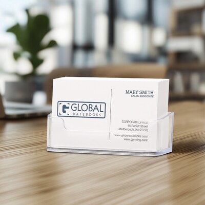 Excello Global Products Horizontal Card Holder, 3" x 2", Horizontal, Table Top/Countertop, Clear Plastic, 2/Pack