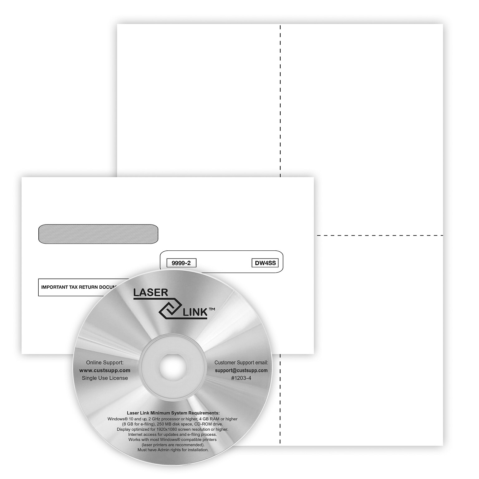 ComplyRight 2024 W-2 Recipient Copy Only Tax Form, Envelopes and LaserLink Software, 4-Up, White, 50/Pack (5209ES)