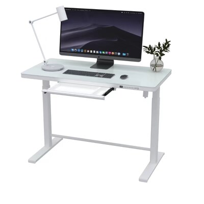 Uncaged Ergonomics Rise Up Glass Electric Standing Desk, 23.7 x 45.3, White (RUglass-white)