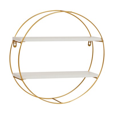 Mind Reader Metal Floating Round Wall Shelf, 15.5" x 3.81" x 16", White/Gold (MDGCIR-WHT)