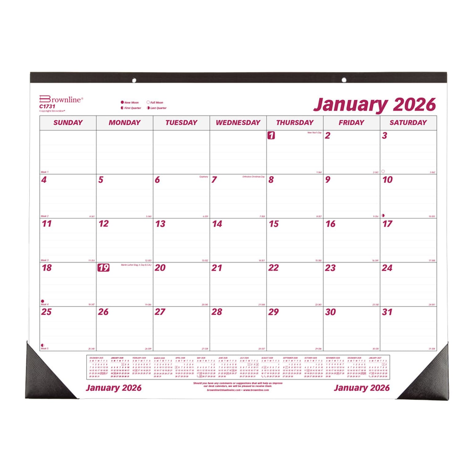 2026 Brownline 22 x 17 Monthly Desk or Wall Calendar, Burgundy/White (C1731)
