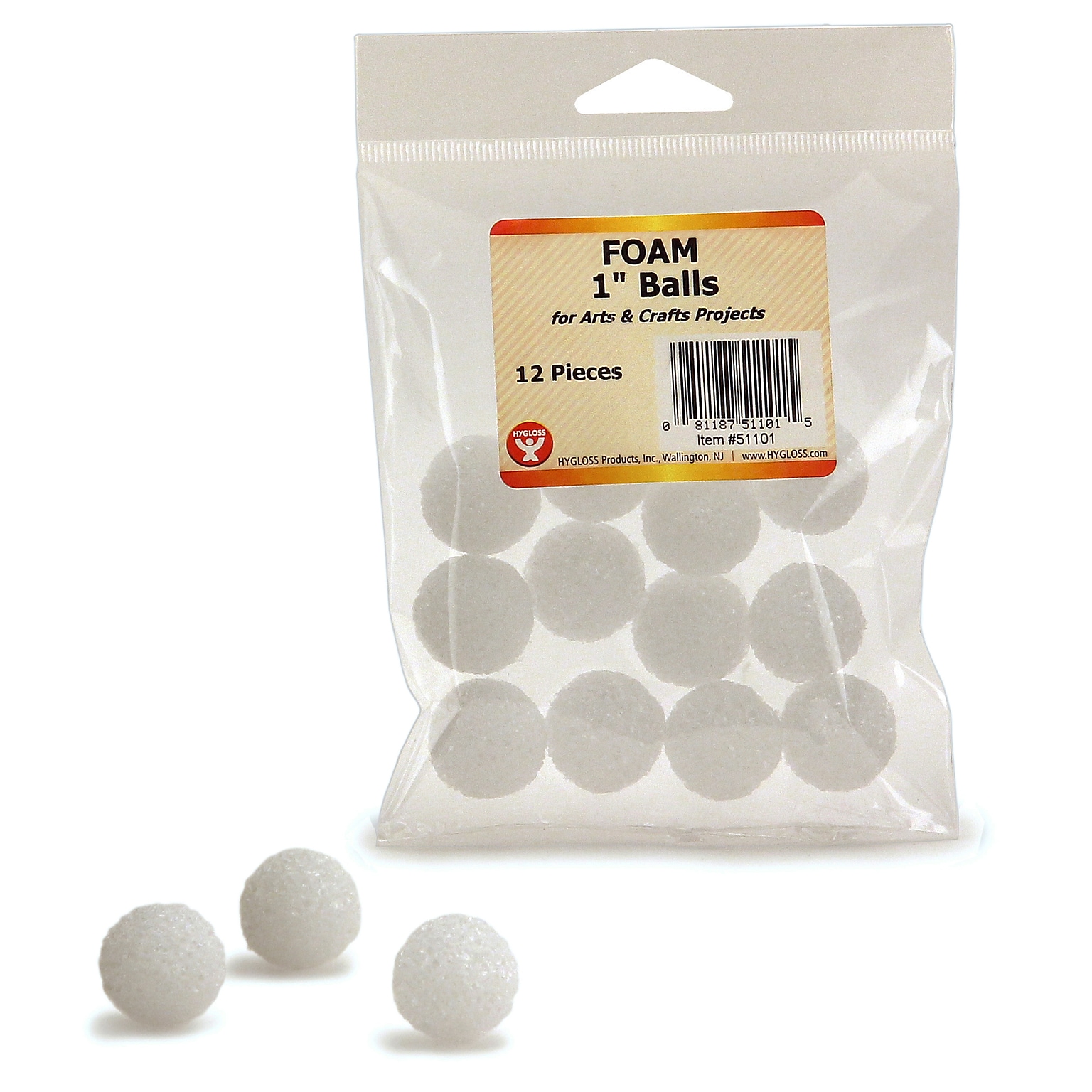 Hygloss 1 Foam Balls, White, 12/Pack (HYG51101)