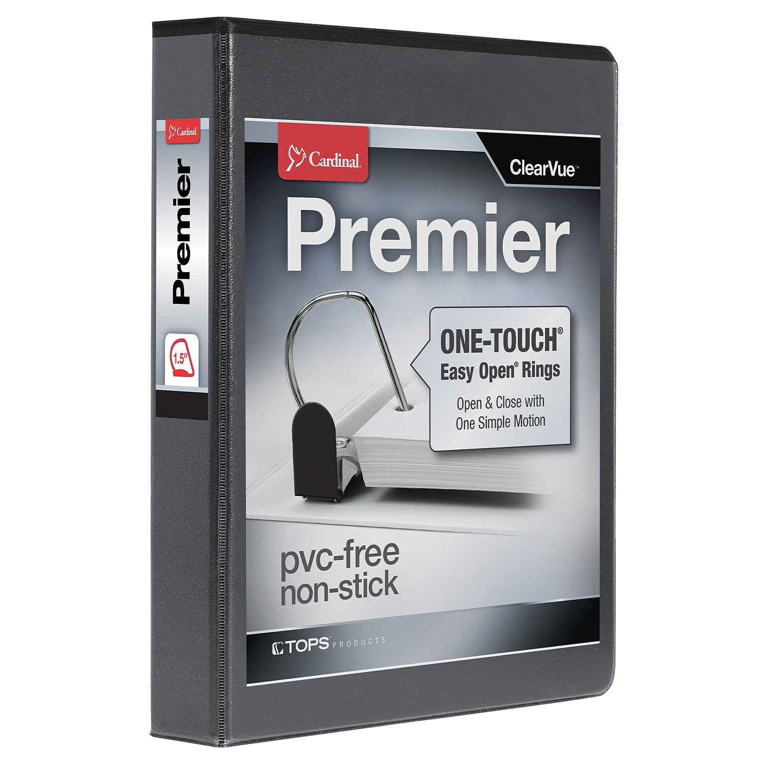 Cardinal Premier Easy Open Heavy Duty 1 1/2 3-Ring View Binders, D-Ring, Black (10311)
