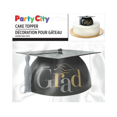 Party City Congrats Grad Cake Topper, Black/Silver/Gold (AM100122)