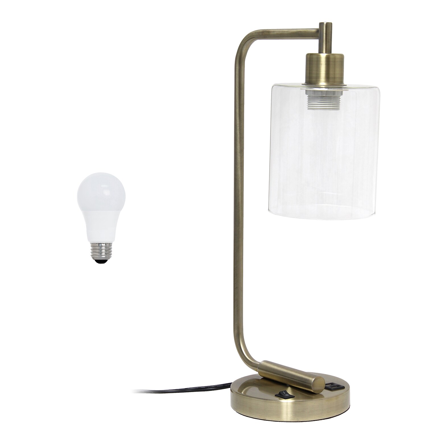 Creekwood Home Vintage Vantage 18.8 Minimalist Industrial Curved Arm Desk Lamp, Feit LED Bulb, Antique Brass (CWD-1017-AB-LB)