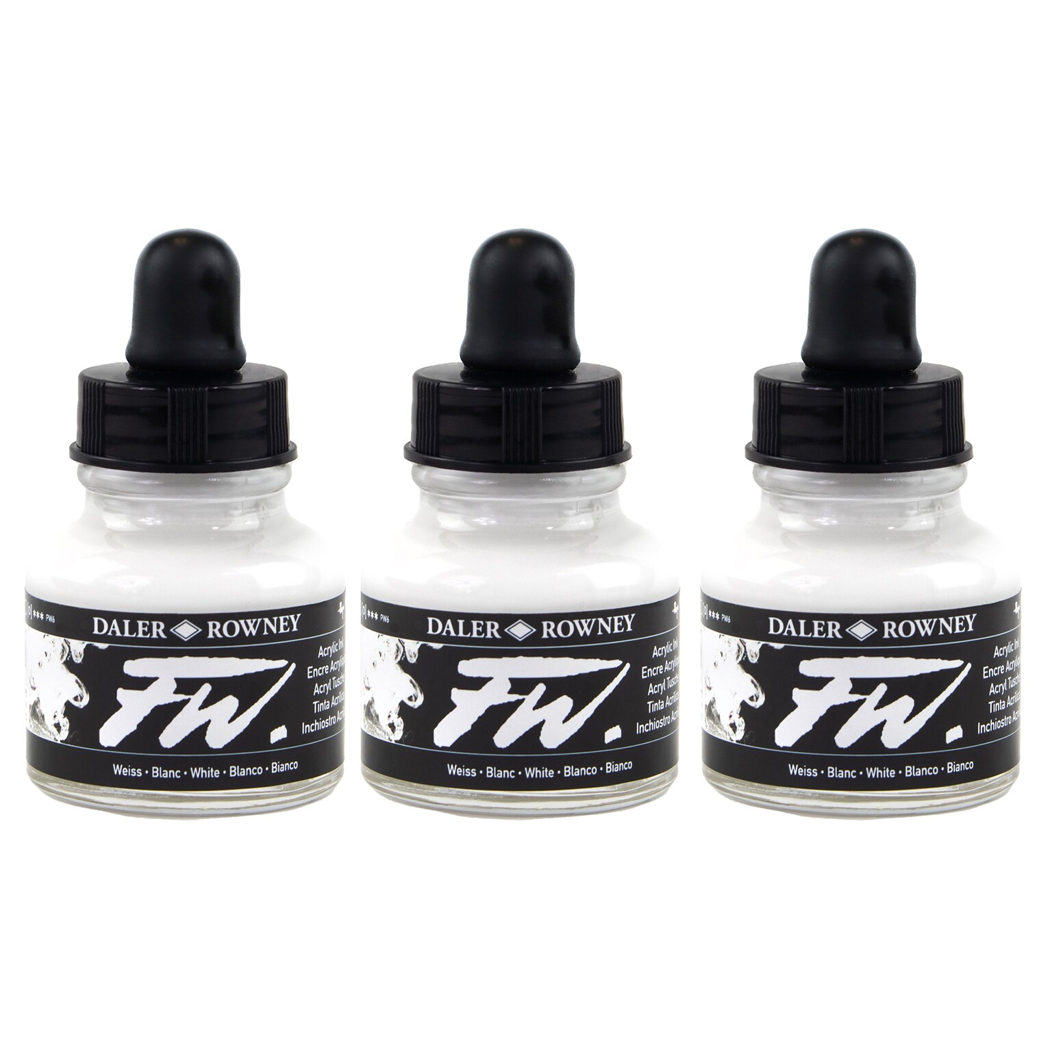 Daler-Rowney FW Acrylic Ink, White, 29.5ml, 3/Bundle (DRW160029011-3)