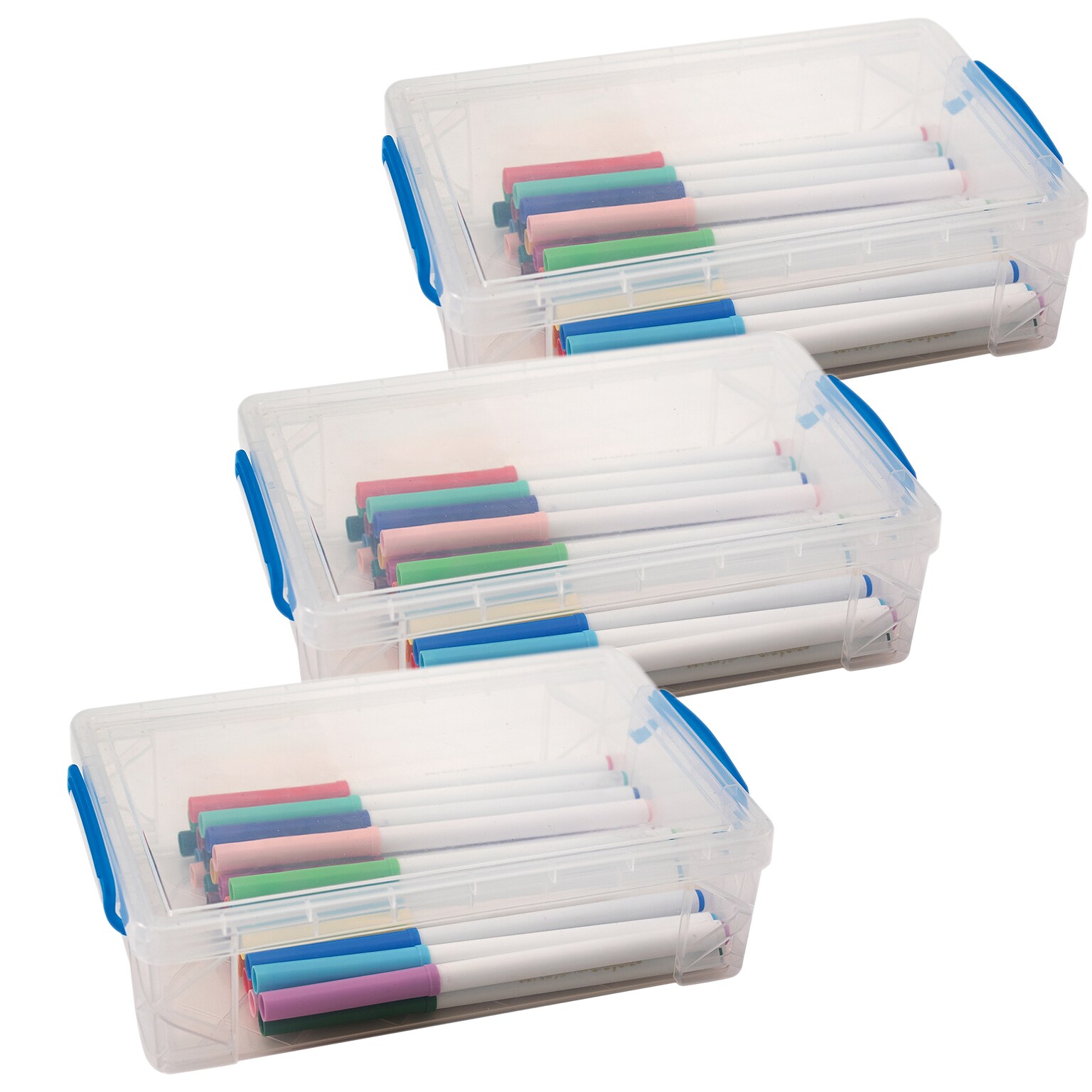 Super Stacker Polystyrene Large Pencil Box, 5.5 x 10 x 2.63, Clear, 3/Pack (AVT37539-3)