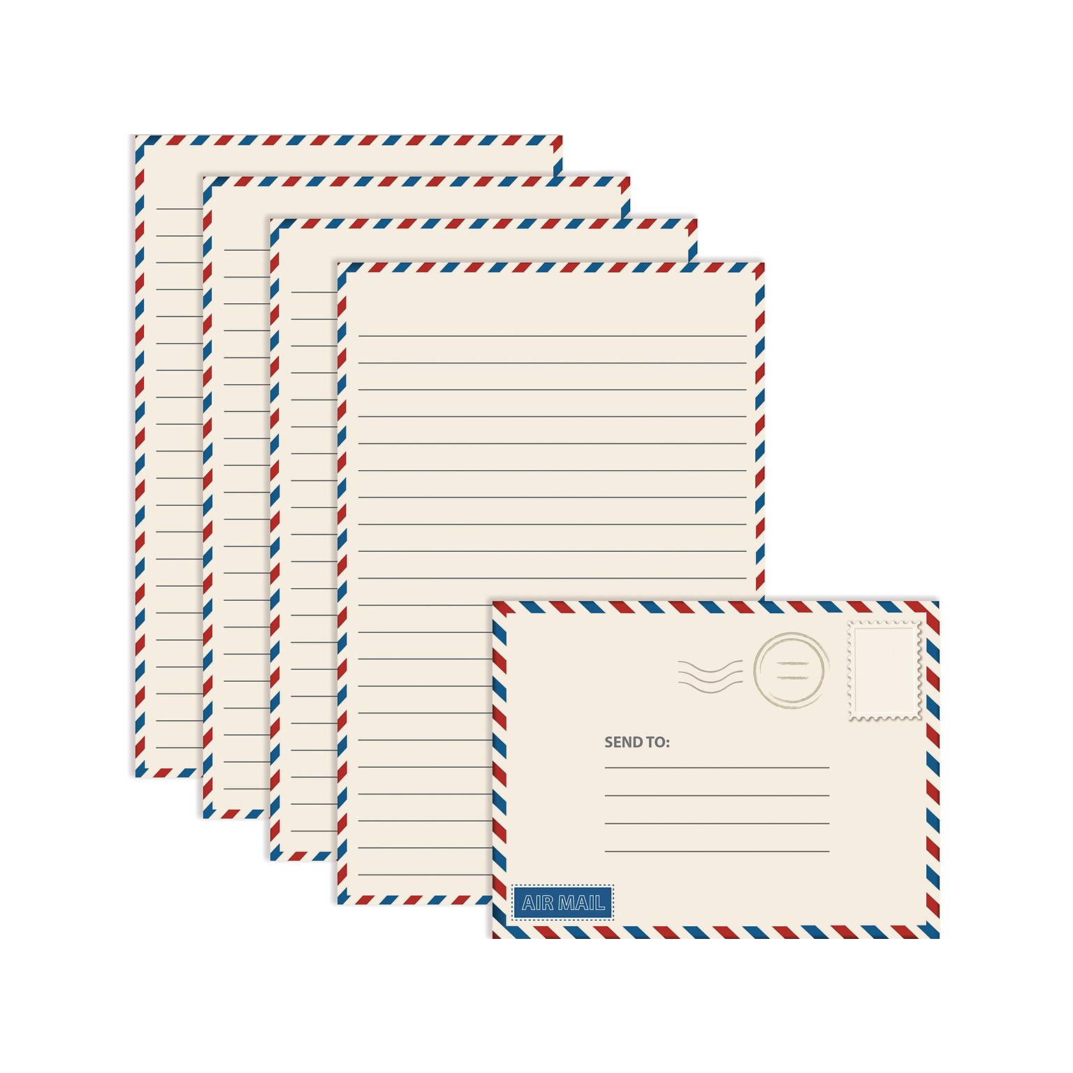 Better Office Vintage Airmail Mini Stationery Kit, Red/Blue, 50/Pack (63907-50PK)