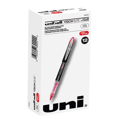 uniball Vision Elite Rollerball Pens, Micro Point, 0.5mm, Red Ink, Dozen (69022)