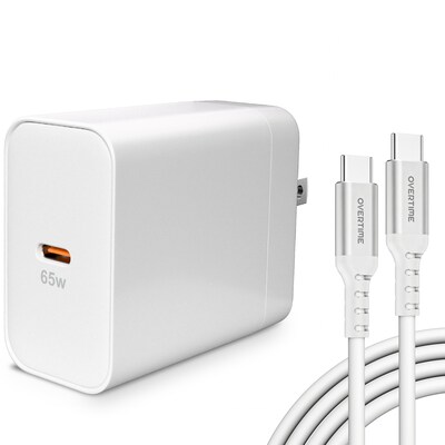 Overtime W27 65W GaN3 USB-C Wall Charger and 60W USB-C 6 ft. Cable Bundle, White (OCHW27WHBD1)