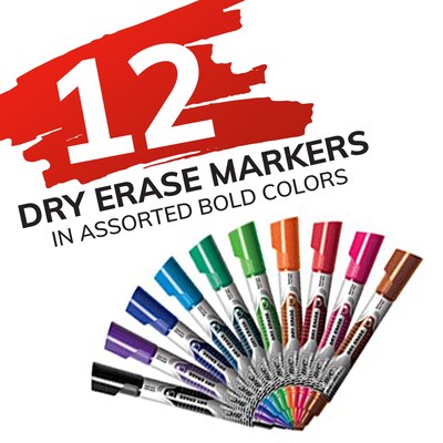 BIC Intensity Advanced Dry Erase Markers, Fine Bullet Tip, Assorted Colors, 12/Pack (GELIPP121AST)