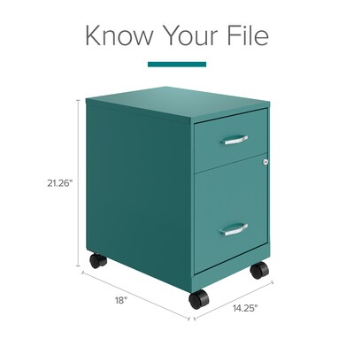 Space Solutions 18" 2-Drawer Mobile Verticle File Cabinet with Accessory Drawer, Letter Width, Teal (25937)