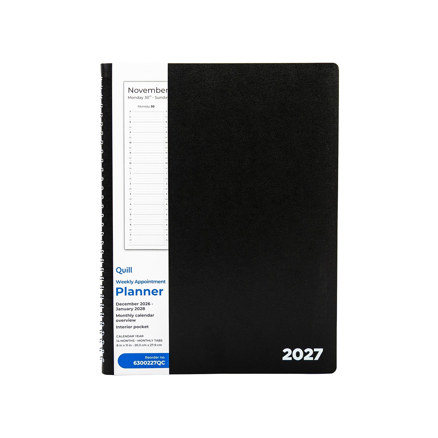 2027 Quill Brand® 8 x 11 14-Month Monthly/Weekly Planner, Black (63002-27-QCC)