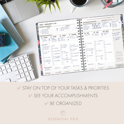2027 Excello Brands Essential Pro 7" x 9" Weekly & Monthly Planner, Small Navy Floral (ESPRO-CY27-79-84)