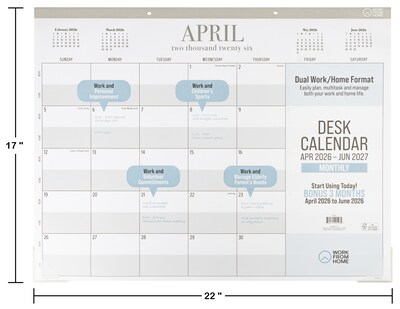 2026-2027 PlanAhead Work From Home 22" x 17" Academic Monthly Desk Pad Calendar (90526)
