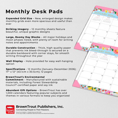 2026 BrownTrout Bonnie Marcus 17" x 12" Monthly Desk Pad Calendar (9798330701513)