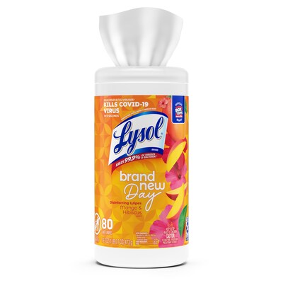 Lysol Brand New Day Disinfecting Wipes, Mango & Hibiscus Scent, 80 Wipes/Canister (001920097181)