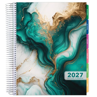 2027 Excello Brands 10.3 x 12.3 Weekly & Monthly Standard Planner, Paperboard Cover, Teal Gold Marble (DLX-CY27-0054)